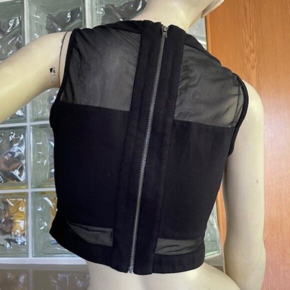 GUESS CROP TOP - BLACK SHEER/SOLID Sleeveless, Zip Up Back, Trendy, Size Small - Picture 5 of 15